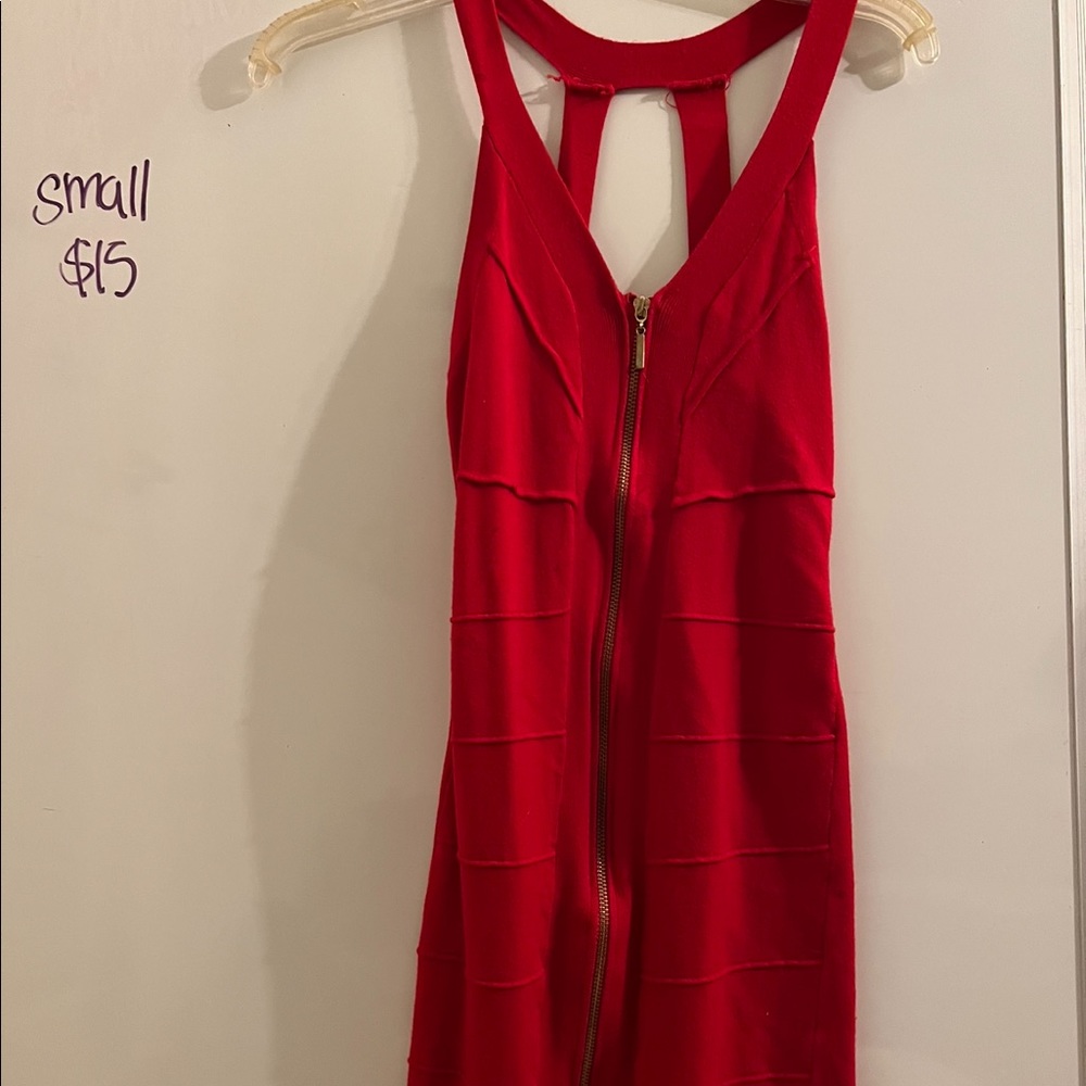 Red mini dress with front zipper